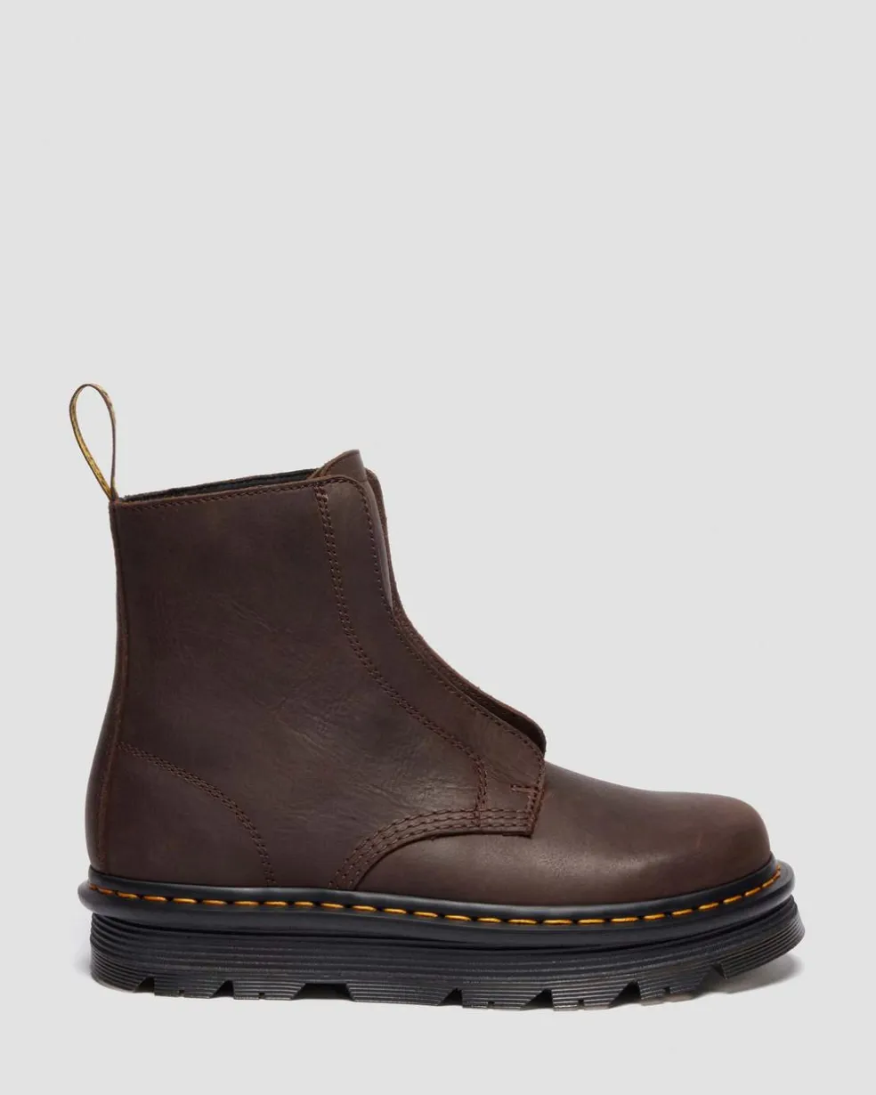 Zebzag Laceless Slip On Leather Boots in Dark Brown