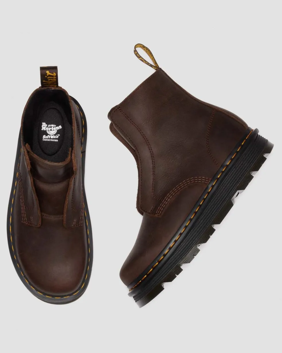 Zebzag Laceless Slip On Leather Boots in Dark Brown
