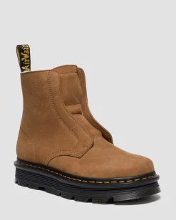 ZEBZAG LACELESS WARM LINED SLIP ON NUBUCK BOOTS in Desert Brown