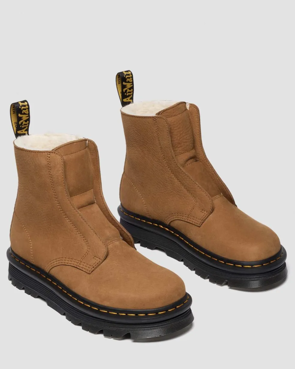 ZEBZAG LACELESS WARM LINED SLIP ON NUBUCK BOOTS in Desert Brown