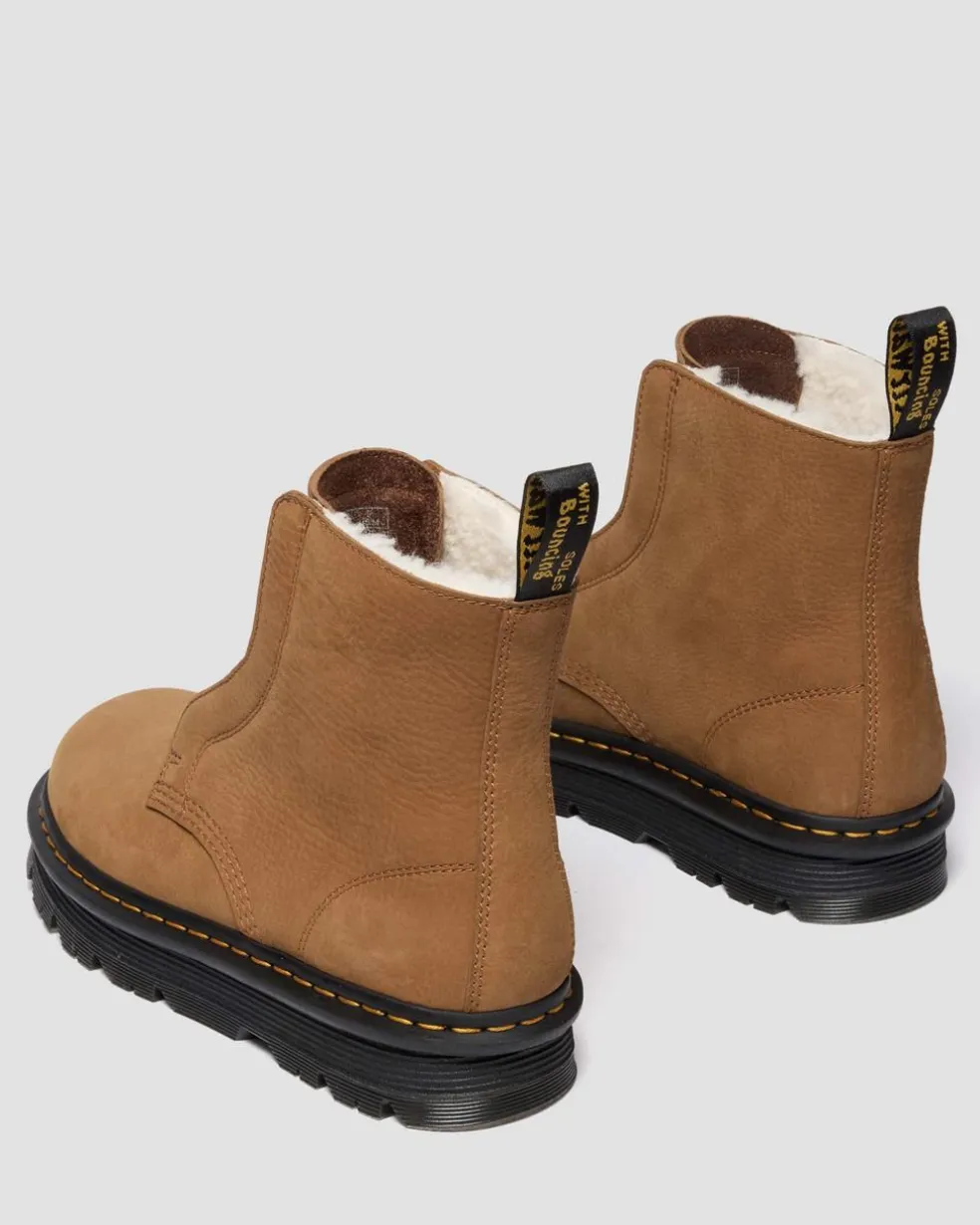 ZEBZAG LACELESS WARM LINED SLIP ON NUBUCK BOOTS in Desert Brown
