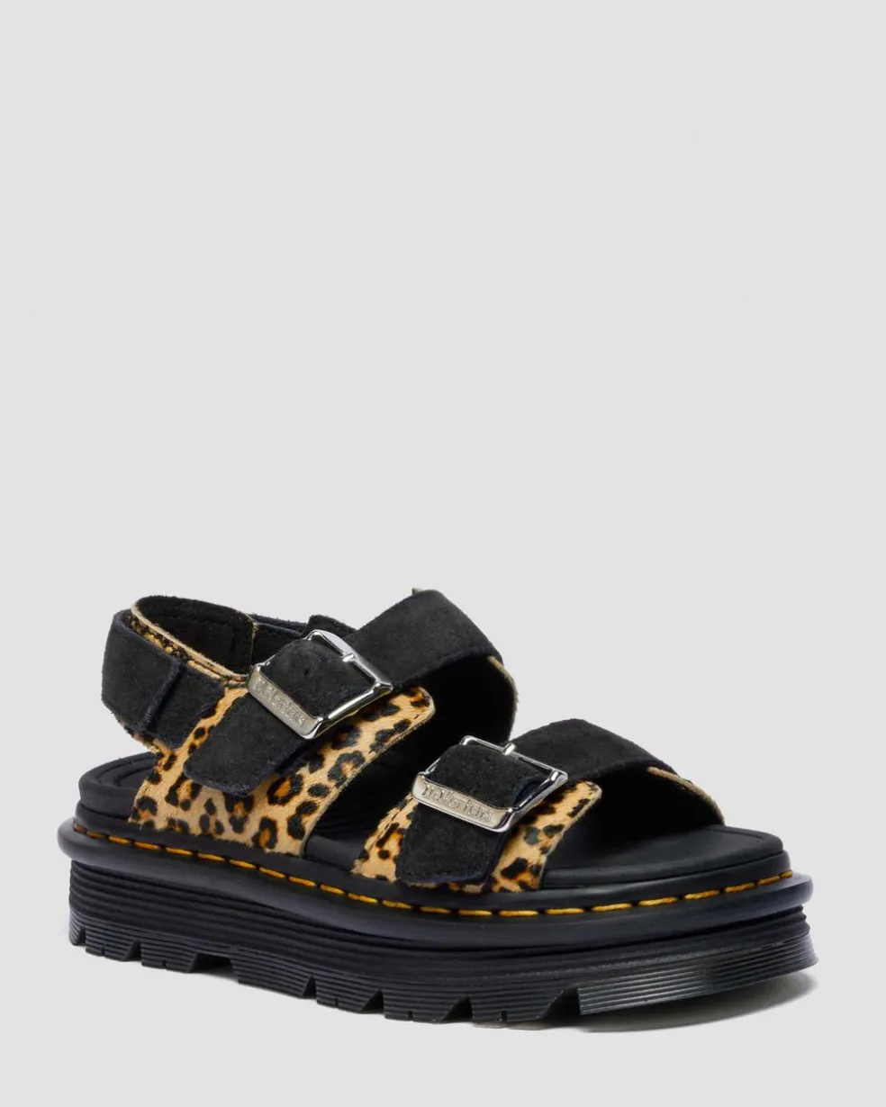 Zebzag Leopard Hair On Leather Sandals in Light Tan