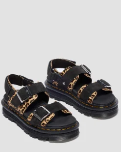 Zebzag Leopard Hair On Leather Sandals in Light Tan