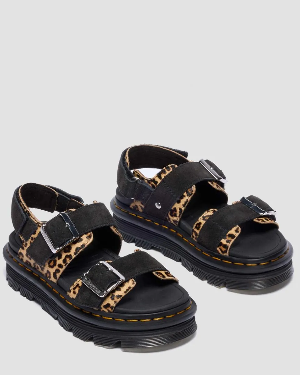Zebzag Leopard Hair On Leather Sandals in Light Tan