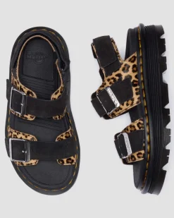 Zebzag Leopard Hair On Leather Sandals in Light Tan