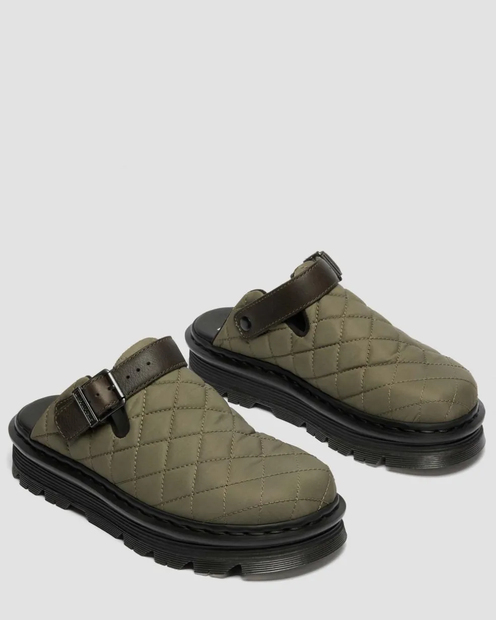 Zebzag Quilted Canvas Platform Mules in Dms Olive Green
