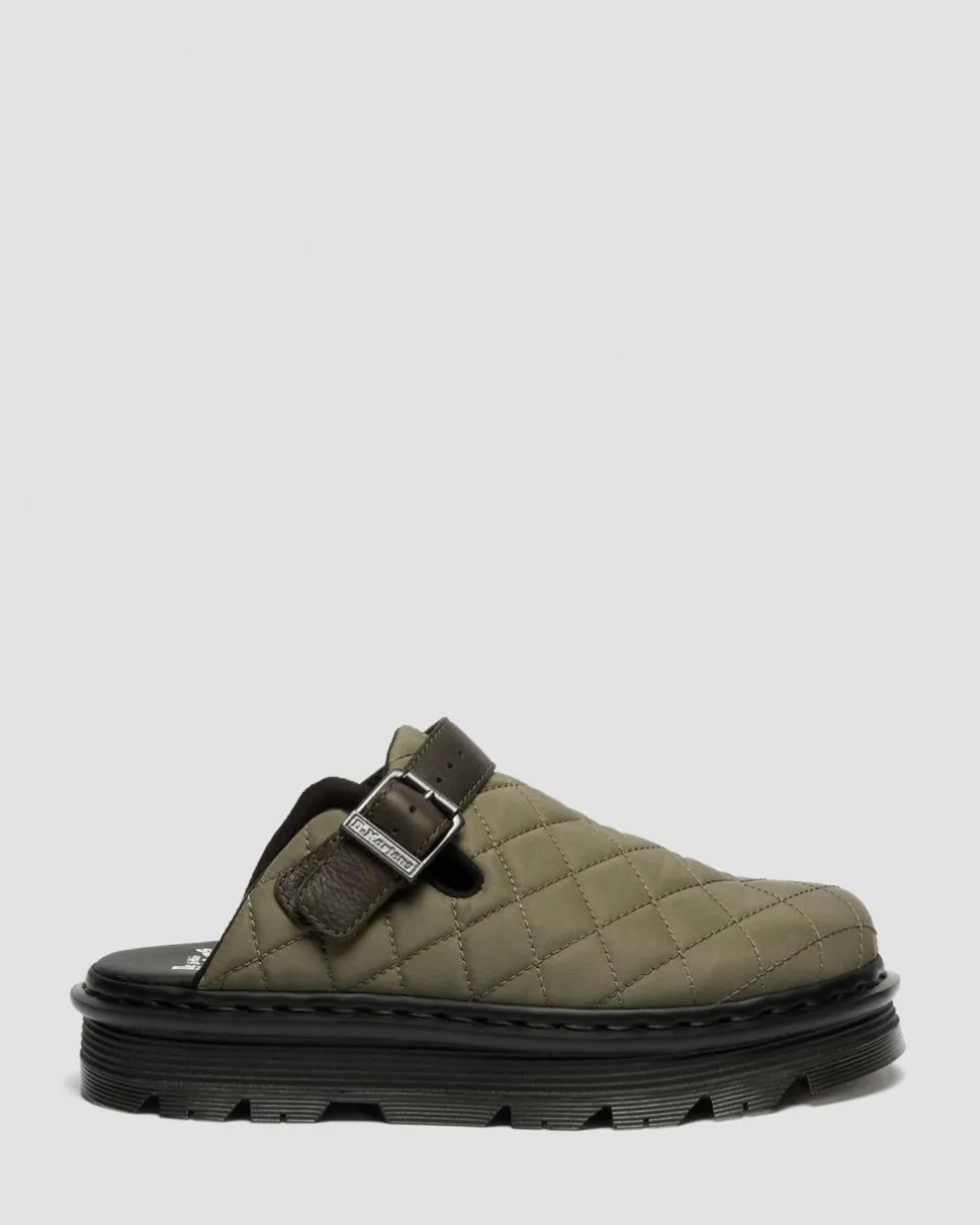 Zebzag Quilted Canvas Platform Mules in Dms Olive Green