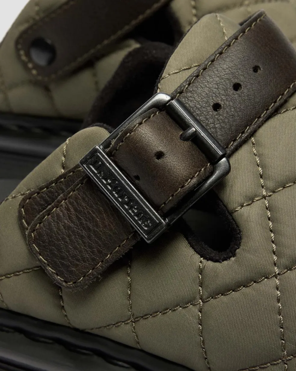 Zebzag Quilted Canvas Platform Mules in Dms Olive Green