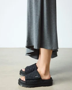 Zebzag Quilted Canvas Platform Slides in Black